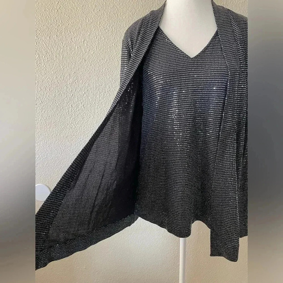 Calvin Klein Liquid Knit Sequin Blouse and Cardigan Set Women’s S Black Festive - Picture 7 of 13